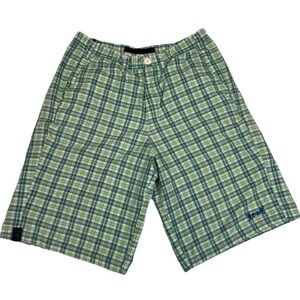 Lost Plaid Skate Shorts Mens 32 Green Blue Y2K Streetwear Cotton